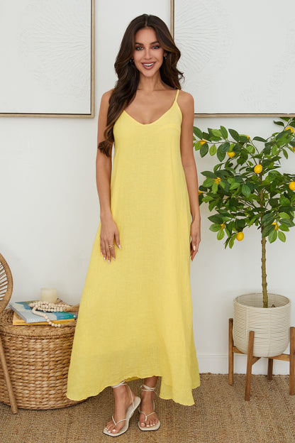 Women's breathable linen maxi dress | Elegant summer V-neck with pockets 3
