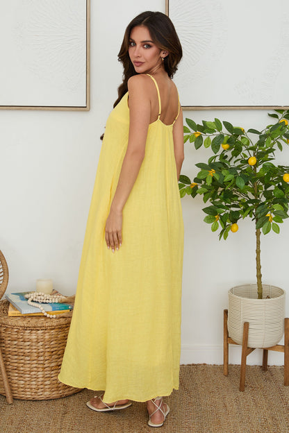 Women's breathable linen maxi dress | Elegant summer V-neck with pockets 5