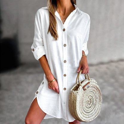 Women's casual polyester summer dress | Versatile button-up shirt dress 0