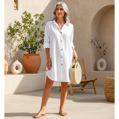 Women's casual polyester summer dress | Versatile button-up shirt dress 1