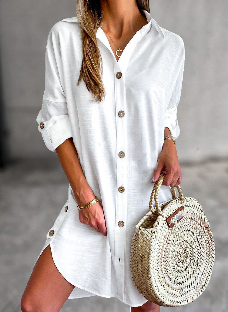 Women's casual polyester summer dress | Versatile button-up shirt dress 2