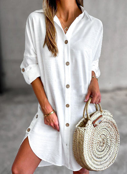 Women's casual polyester summer dress | Versatile button-up shirt dress 2