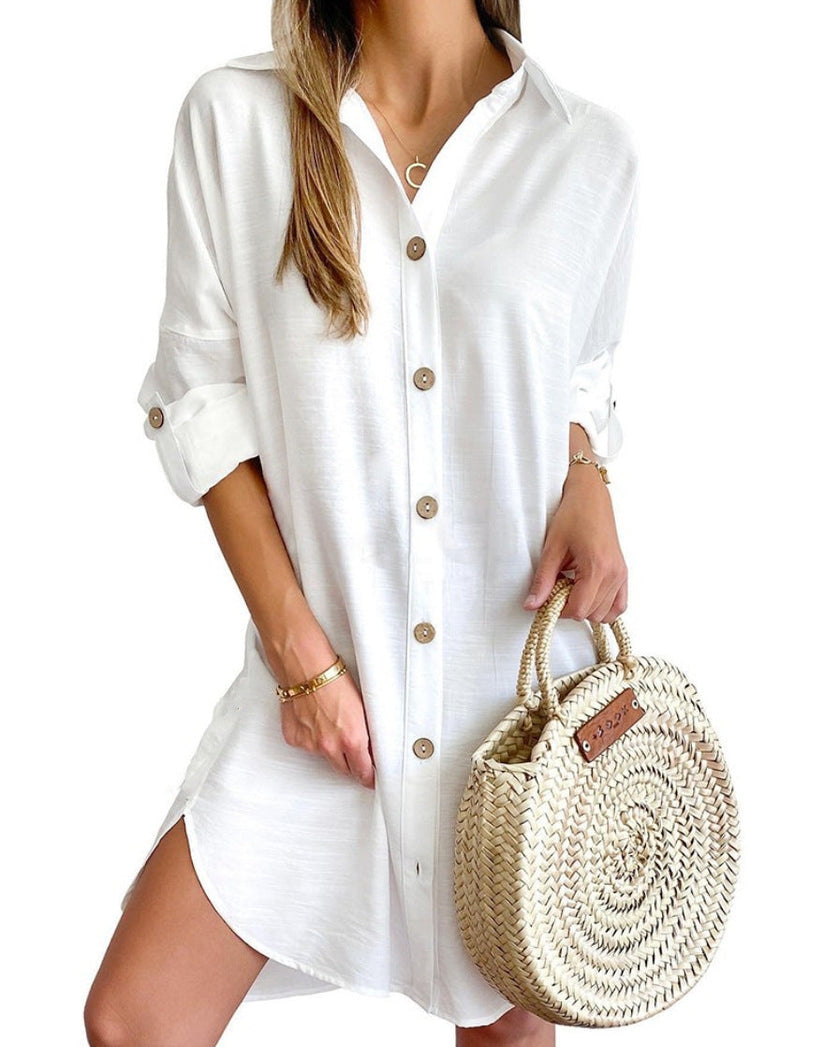Women's casual polyester summer dress | Versatile button-up shirt dress 3