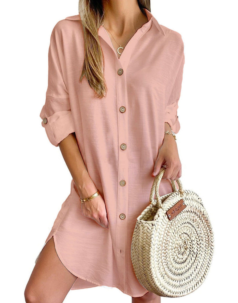 Women's casual polyester summer dress | Versatile button-up shirt dress 4