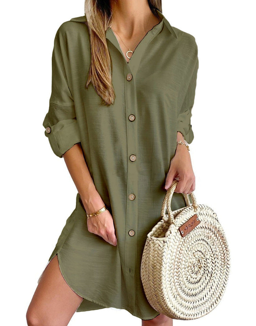 Women's casual polyester summer dress | Versatile button-up shirt dress 5