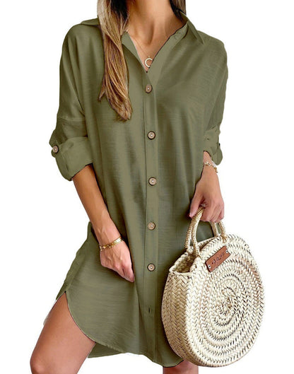 Women's casual polyester summer dress | Versatile button-up shirt dress 5