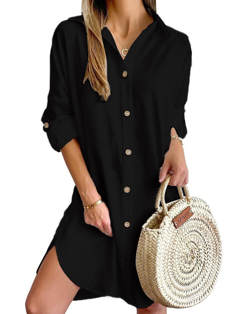 Women's casual polyester summer dress | Versatile button-up shirt dress 6