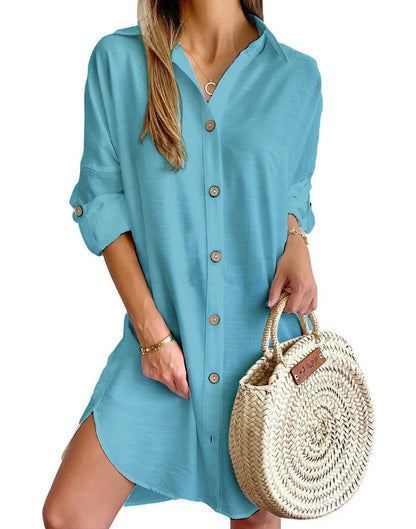 Women's casual polyester summer dress | Versatile button-up shirt dress 8
