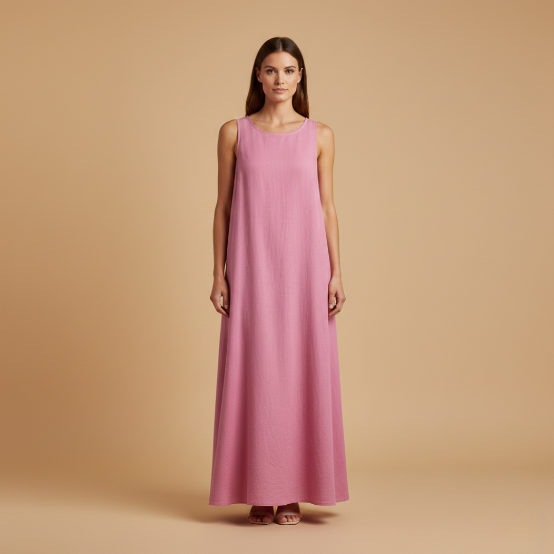 Women's casual woven sleeveless summer dress | Comfortable long maxi dress with pockets 0