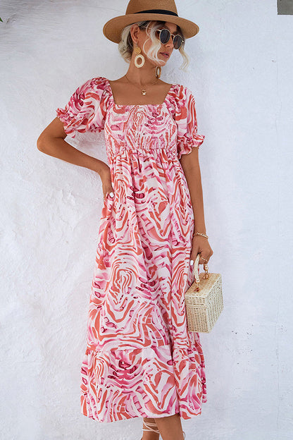 Women's colorful smocked off the shoulder midi dress | Trendy summer beachwear 3