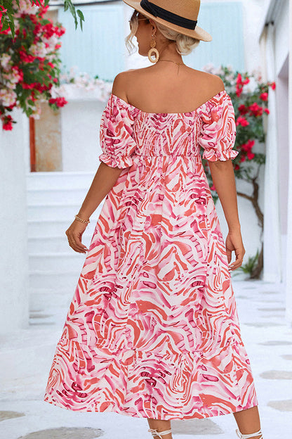 Women's colorful smocked off the shoulder midi dress | Trendy summer beachwear 5
