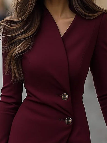 Women's cotton blend wrap midi dress | Elegant burgundy summer dress 2