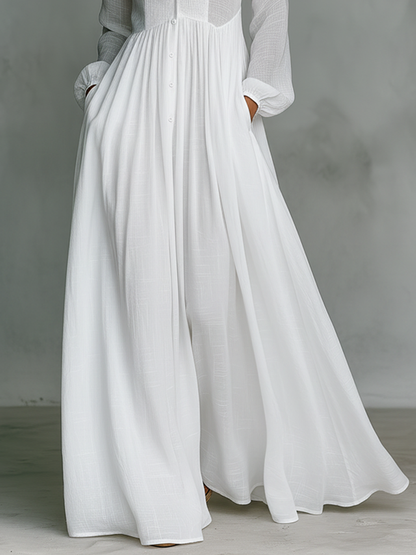 Women's cotton linen patchwork maxi dress | Elegant long-sleeve summer dress 2