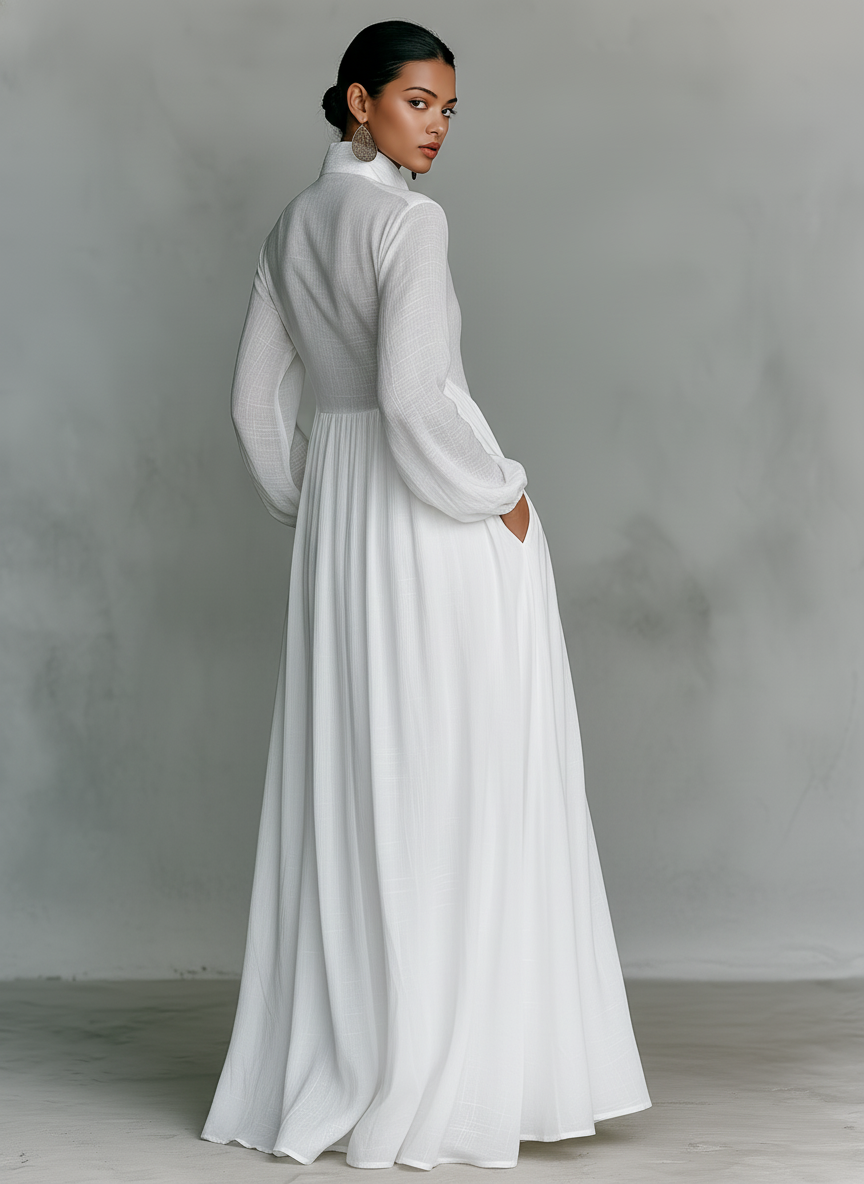 Women's cotton linen patchwork maxi dress | Elegant long-sleeve summer dress 6