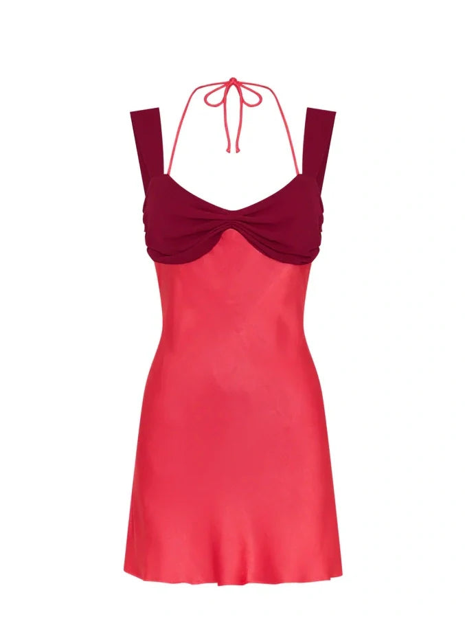 Women's elegant A-line cocktail dress | Red short criss-cross back party dress 3
