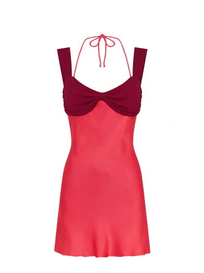 Women's elegant A-line cocktail dress | Red short criss-cross back party dress 3