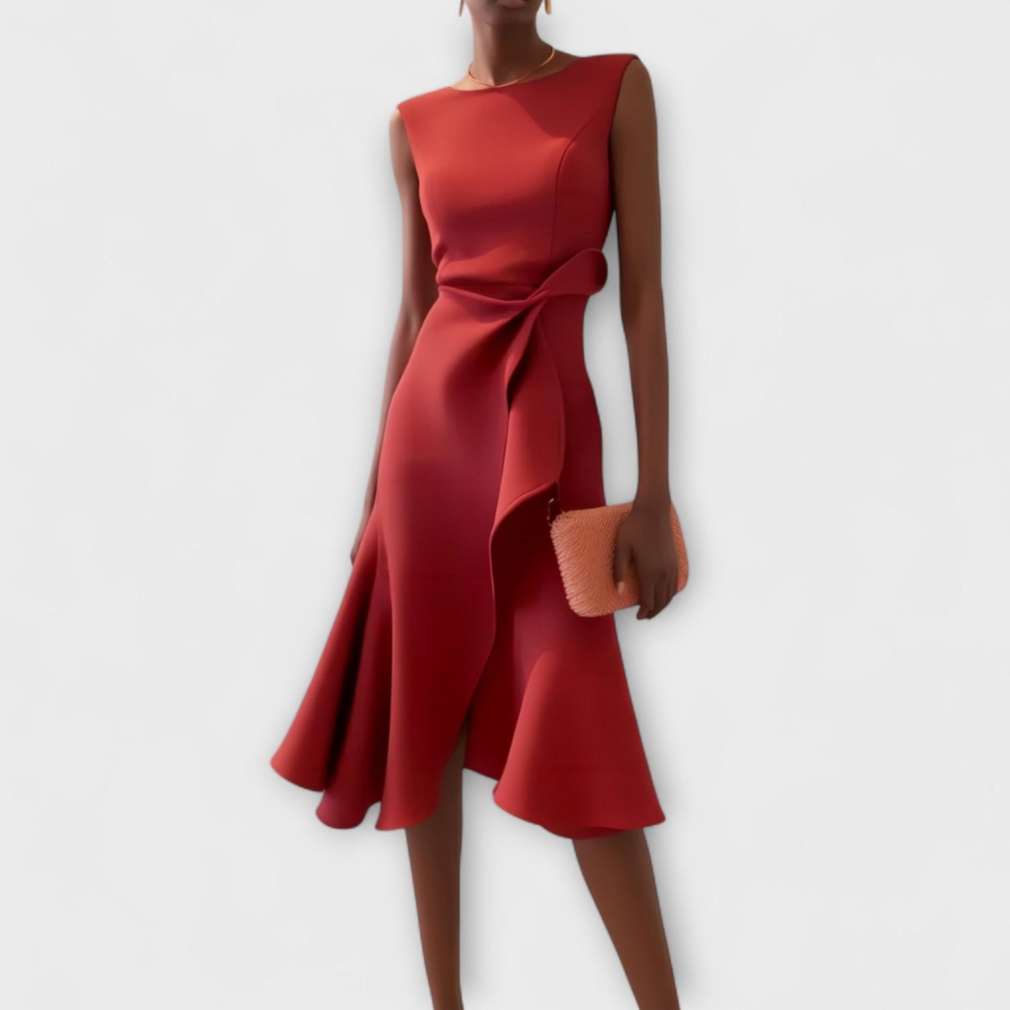 Women's elegant asymmetric midi dress | Chic sleeveless formal gown 0