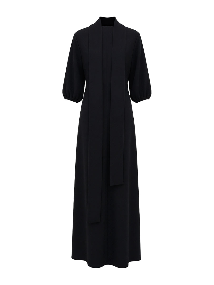 Women's elegant black cotton blend maxi dress | Chic puff sleeve evening gown 3