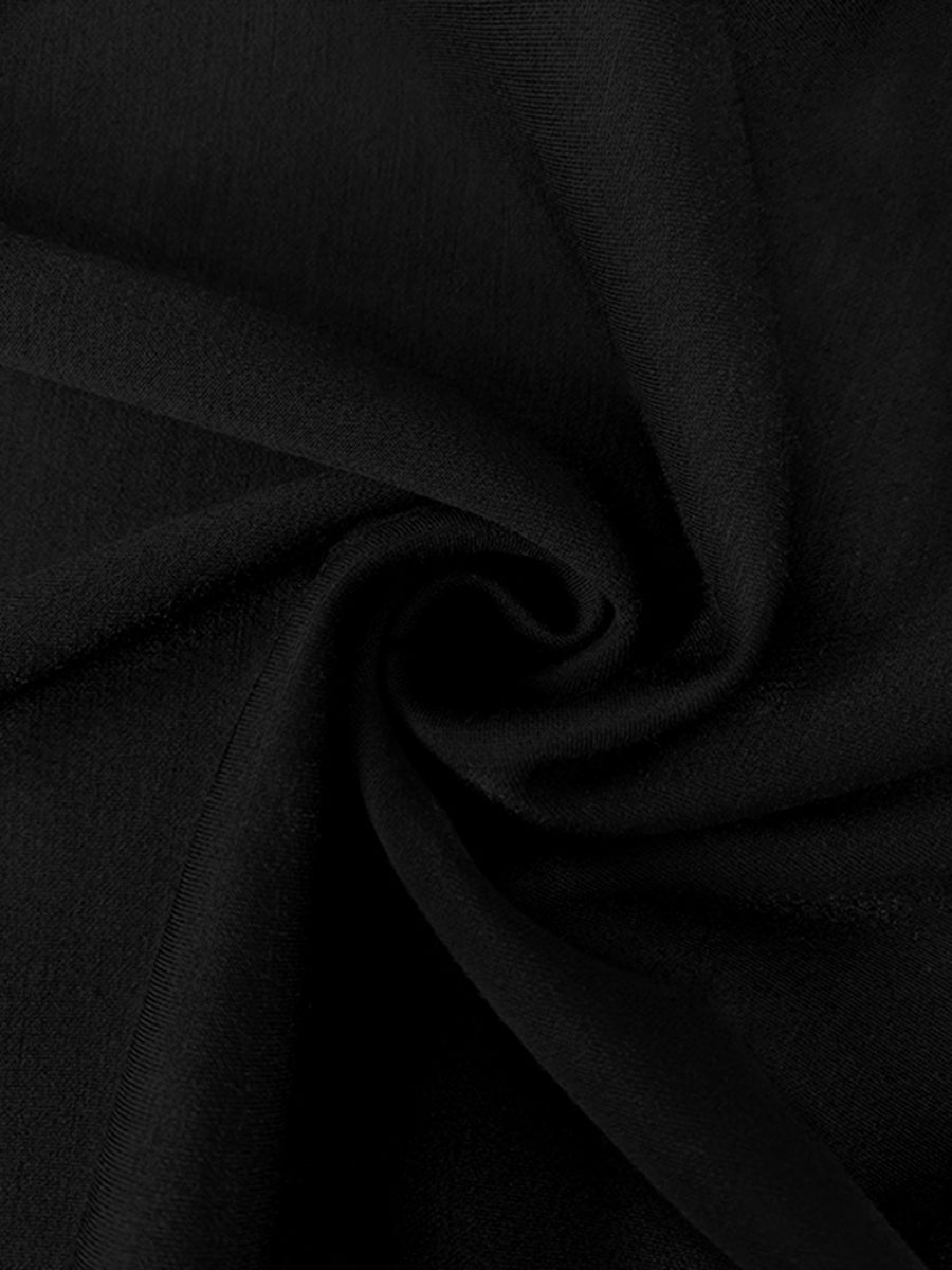 Women's elegant black cotton blend maxi dress | Chic puff sleeve evening gown 5