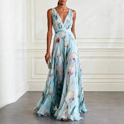 Women's elegant chiffon tulip dress | Flowy formal wedding guest attire 0