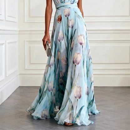 Women's elegant chiffon tulip dress | Flowy formal wedding guest attire 1