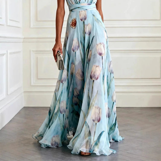 Women's elegant chiffon tulip dress | Flowy formal wedding guest attire 1