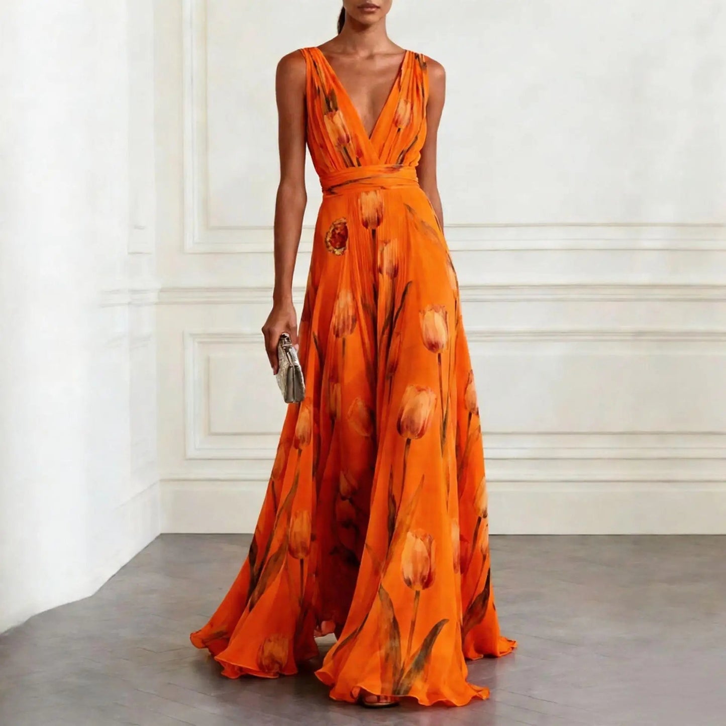 Women's elegant chiffon tulip dress | Flowy formal wedding guest attire 4