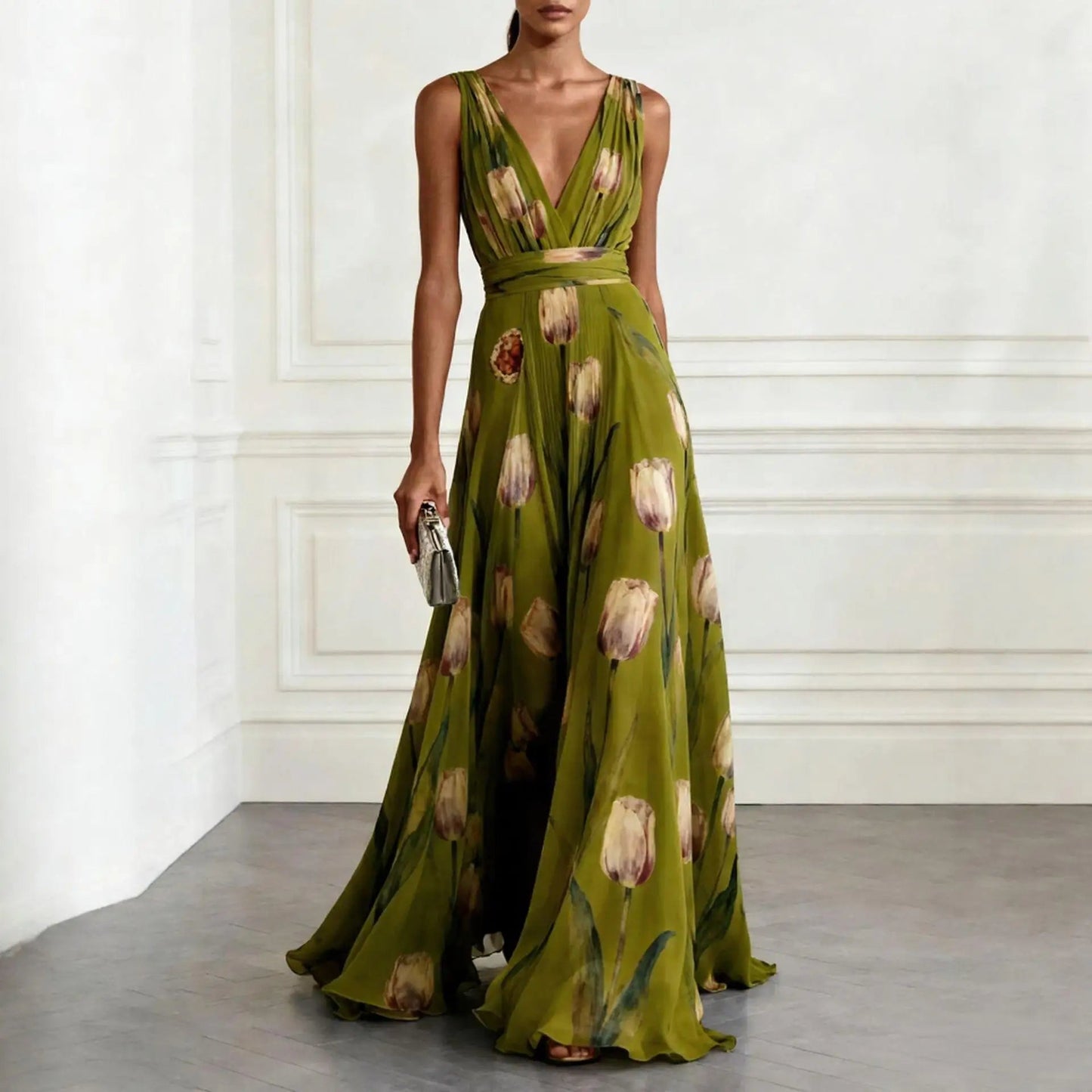 Women's elegant chiffon tulip dress | Flowy formal wedding guest attire 5
