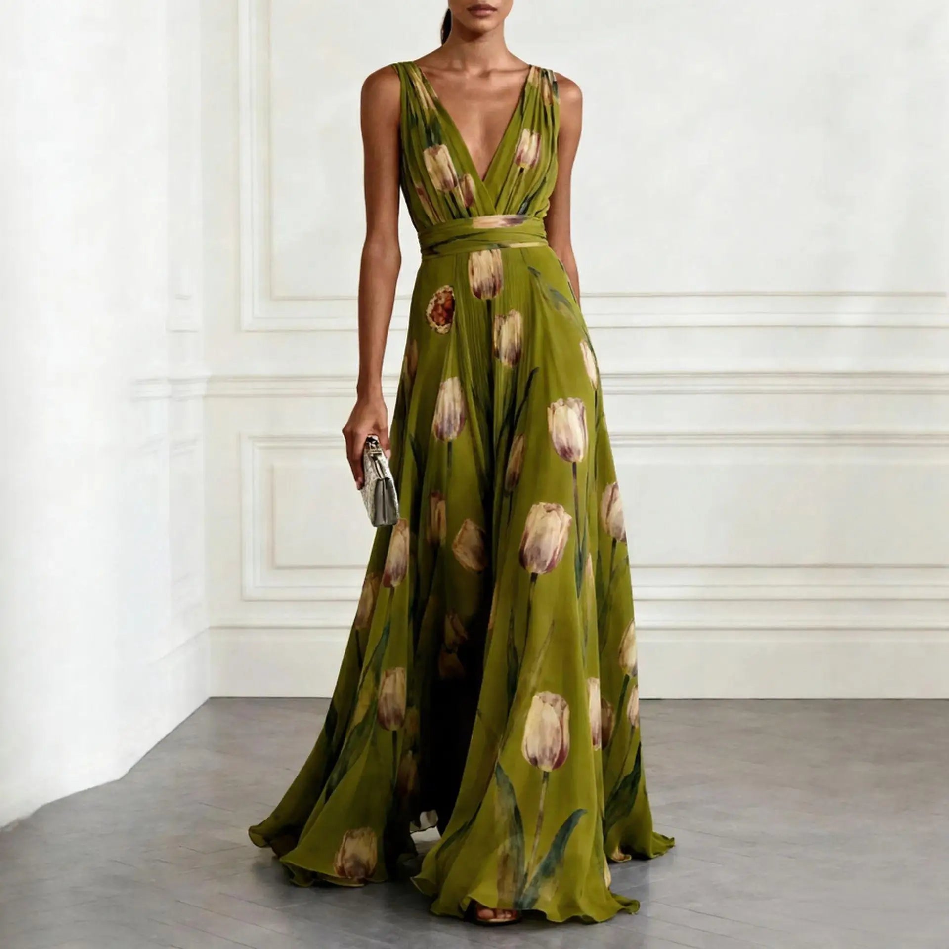 Women's elegant chiffon tulip dress | Flowy formal wedding guest attire 5