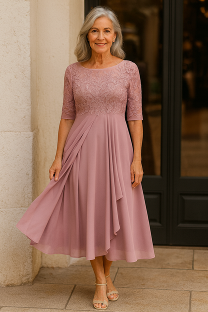 Women's elegant lace cocktail dress | Timeless knee-length evening gown 1