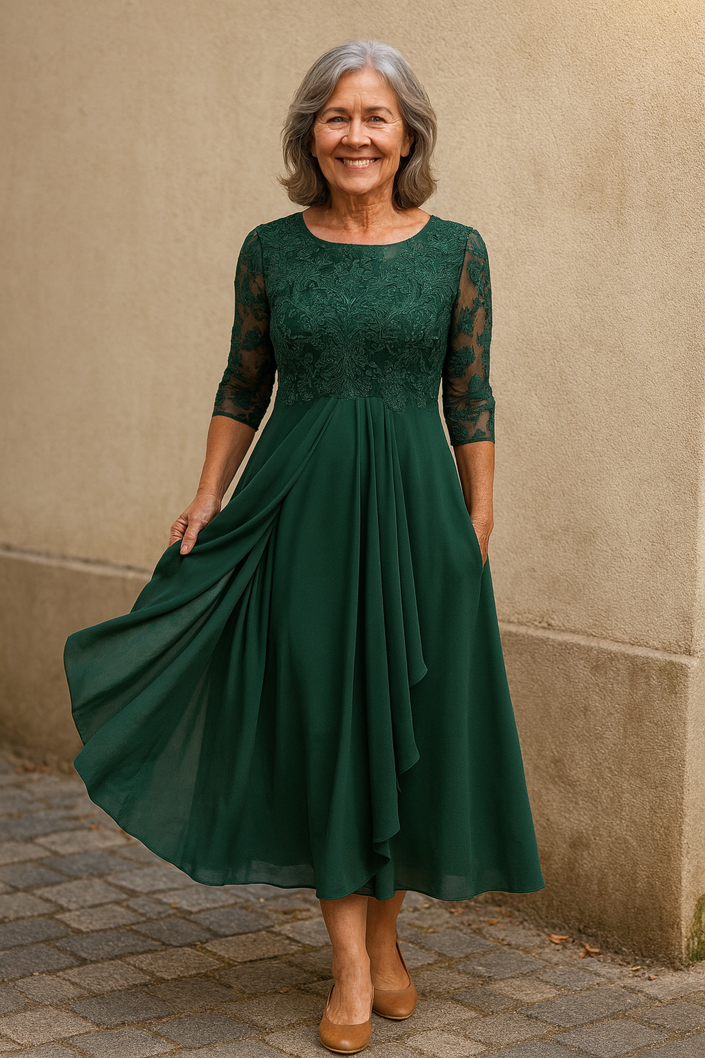Women's elegant lace cocktail dress | Timeless knee-length evening gown 3