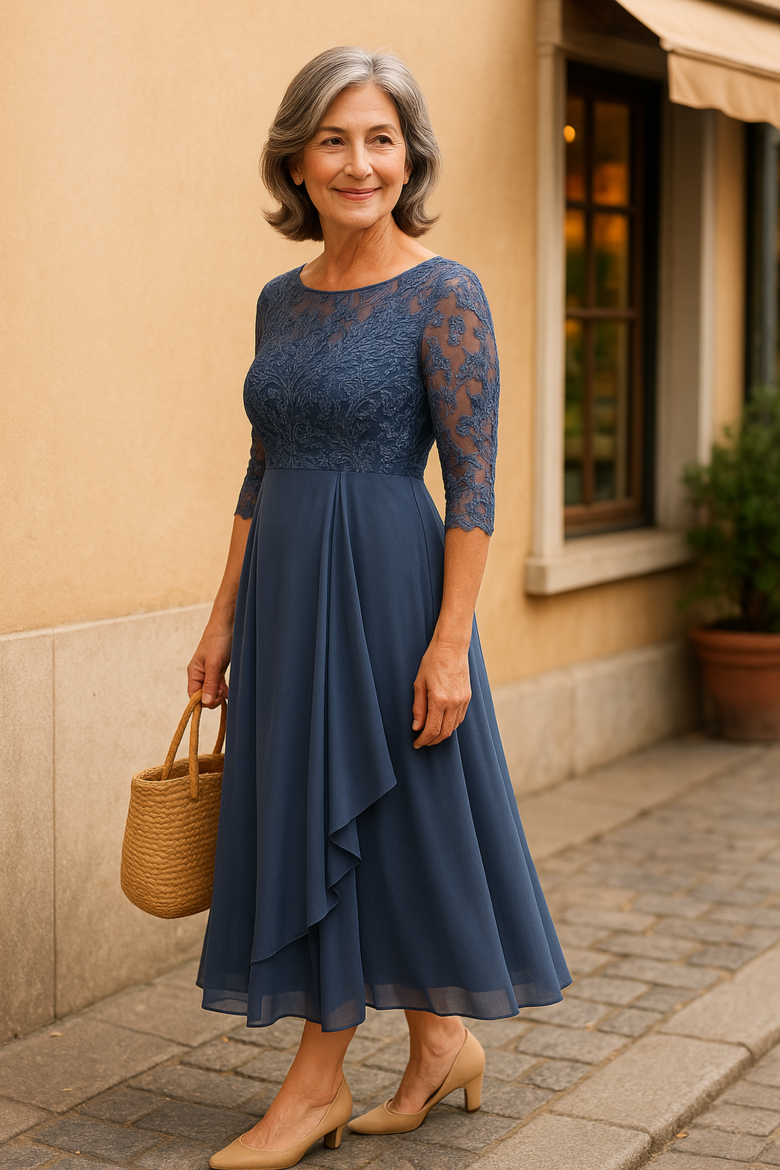 Women's elegant lace cocktail dress | Timeless knee-length evening gown 6