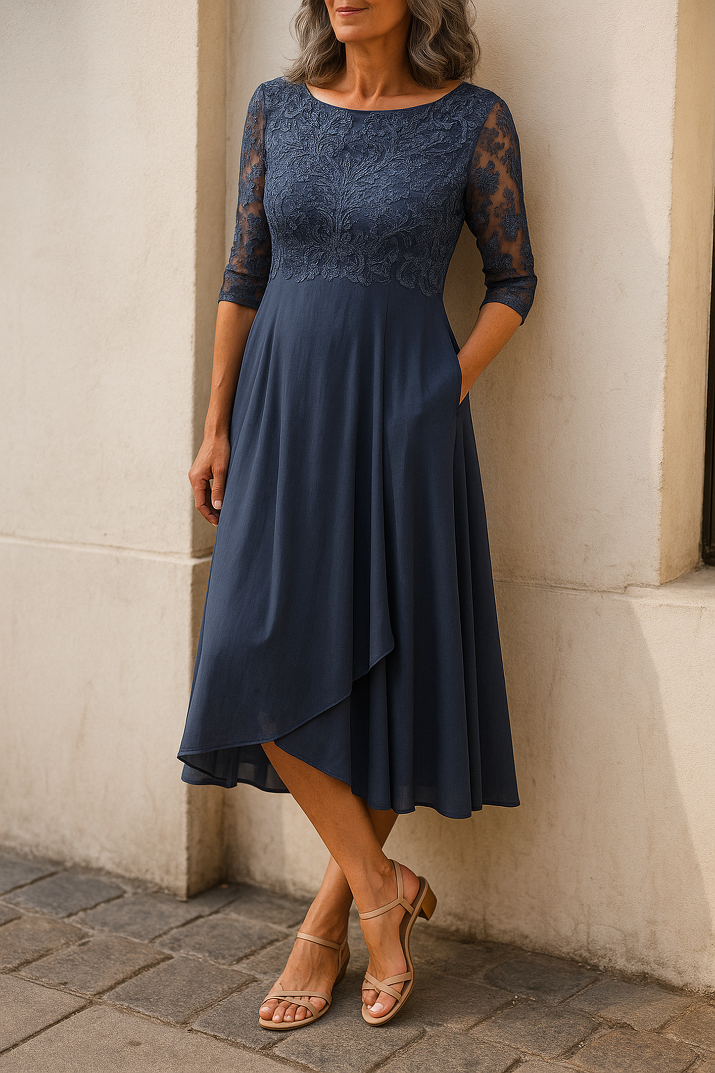 Women's elegant lace cocktail dress | Timeless knee-length evening gown 8