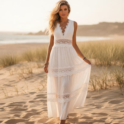 Women's elegant lace maxi dress | Boho backless summer gown 0