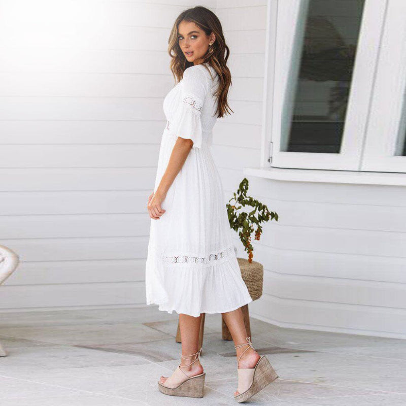 Women's elegant lace summer dress | Chic mid-calf bohemian outfit 1