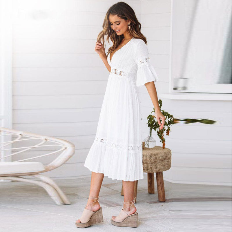 Women's elegant lace summer dress | Chic mid-calf bohemian outfit 2