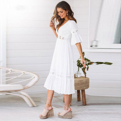 Women's elegant lace summer dress | Chic mid-calf bohemian outfit 2