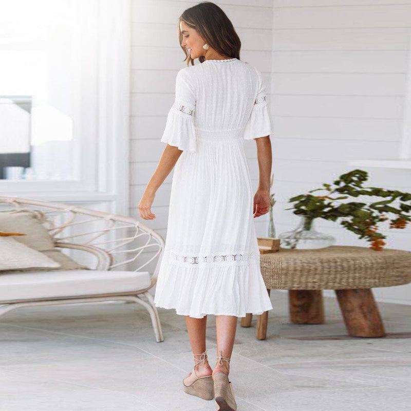 Women's elegant lace summer dress | Chic mid-calf bohemian outfit 3