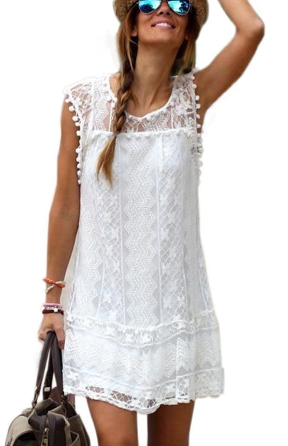 Women's elegant lace white summer dress | Comfortable short beach sundress 0