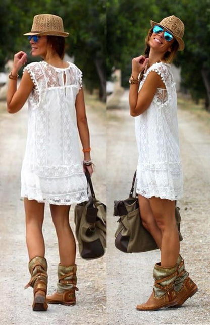 Women's elegant lace white summer dress | Comfortable short beach sundress 3