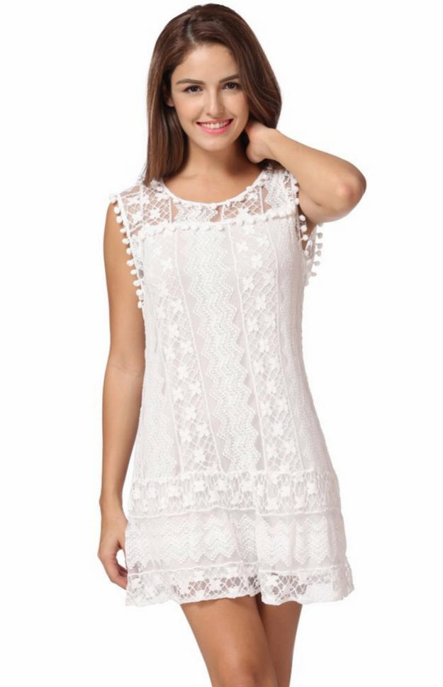 Women's elegant lace white summer dress | Comfortable short beach sundress 4