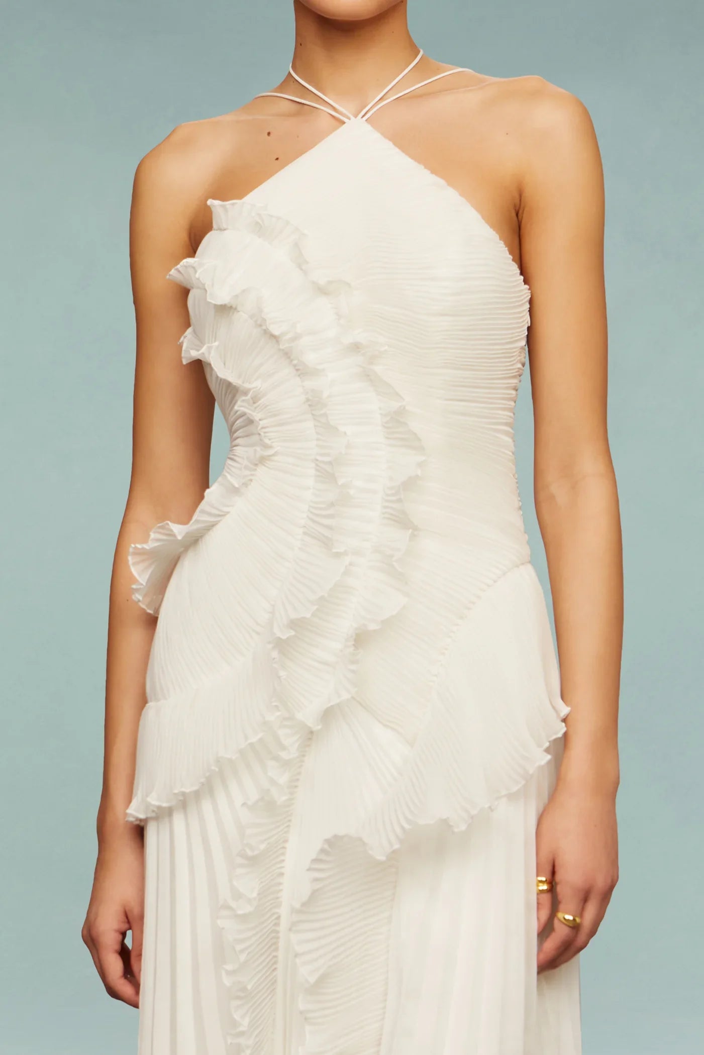 Women's elegant lightweight ruffle halter maxi dress | Floor-length formal wedding guest gown 5