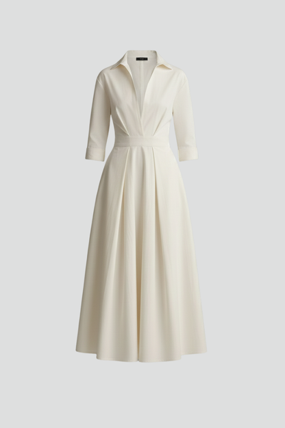 Women's elegant midi dress | Structured shirt collar long sleeve formal dress 1