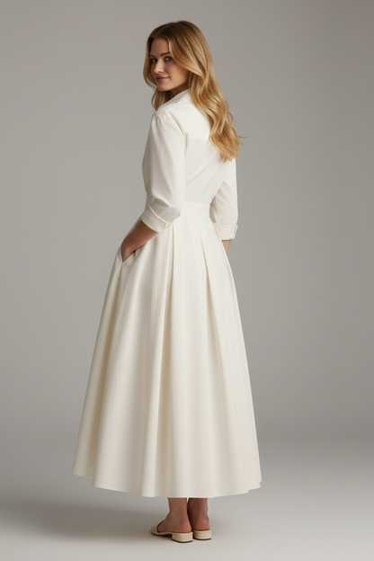 Women's elegant midi dress | Structured shirt collar long sleeve formal dress 3