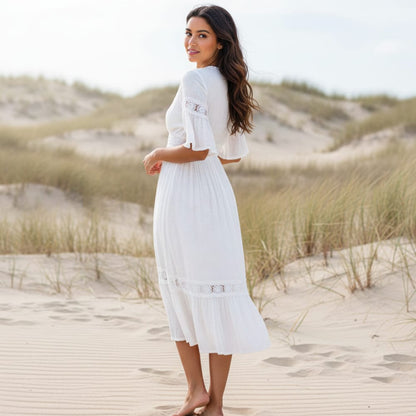 Women's elegant polyester lace boho dress | Chic mid-calf beach attire 2