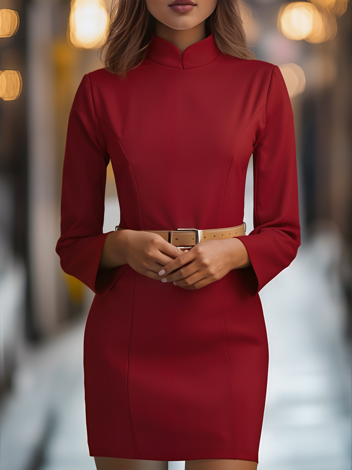 Women's elegant polyester summer dress | Stylish mandarin collar belted casual dress 5