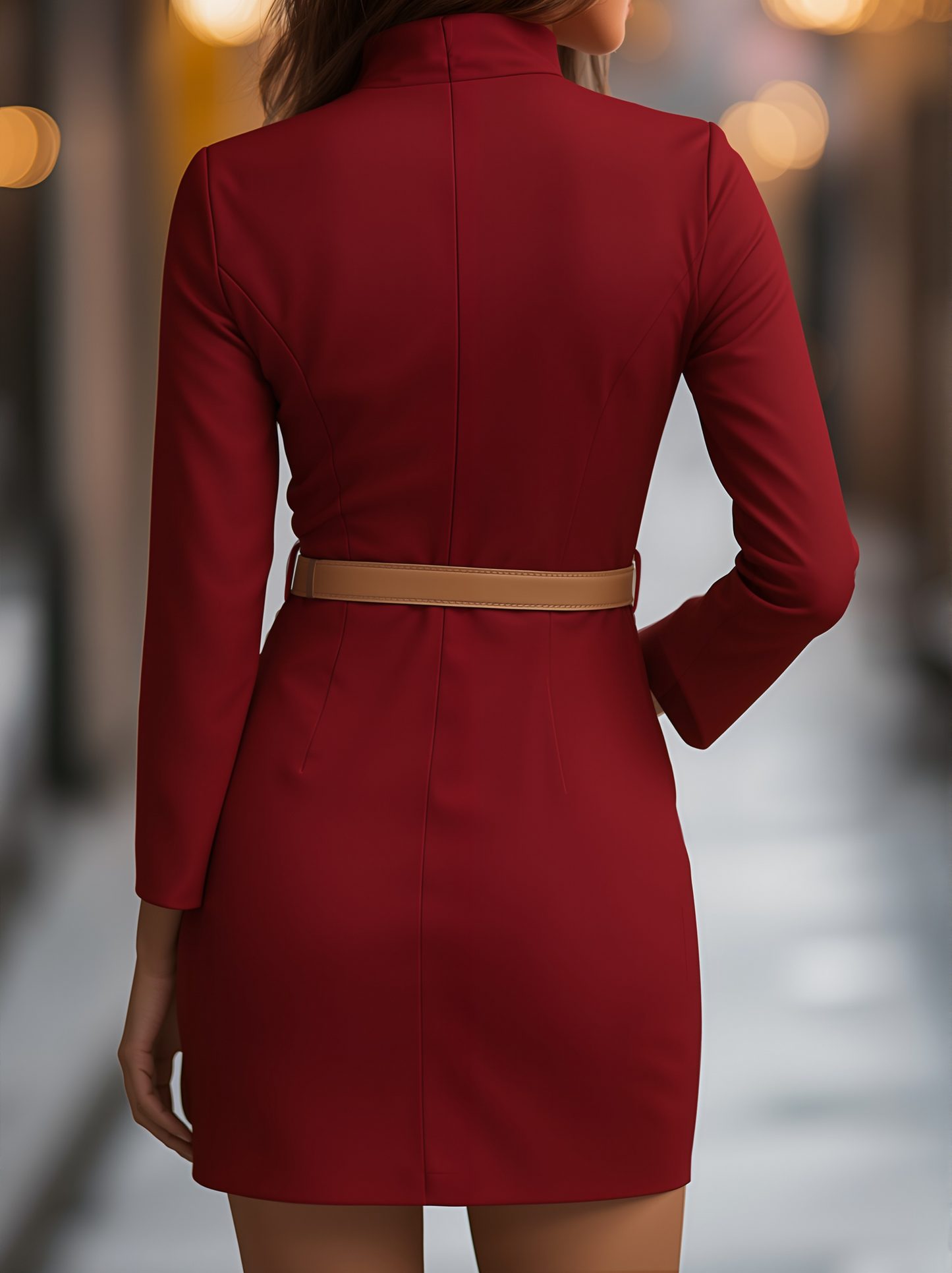 Women's elegant polyester summer dress | Stylish mandarin collar belted casual dress 6