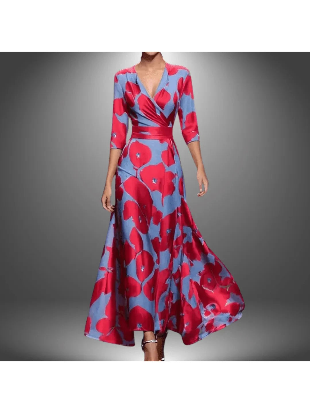 Women's elegant printed maxi dress | Flattering wrap dress with 3/4 sleeves 0