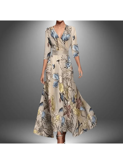 Women's elegant printed maxi dress | Flattering wrap dress with 3/4 sleeves 1