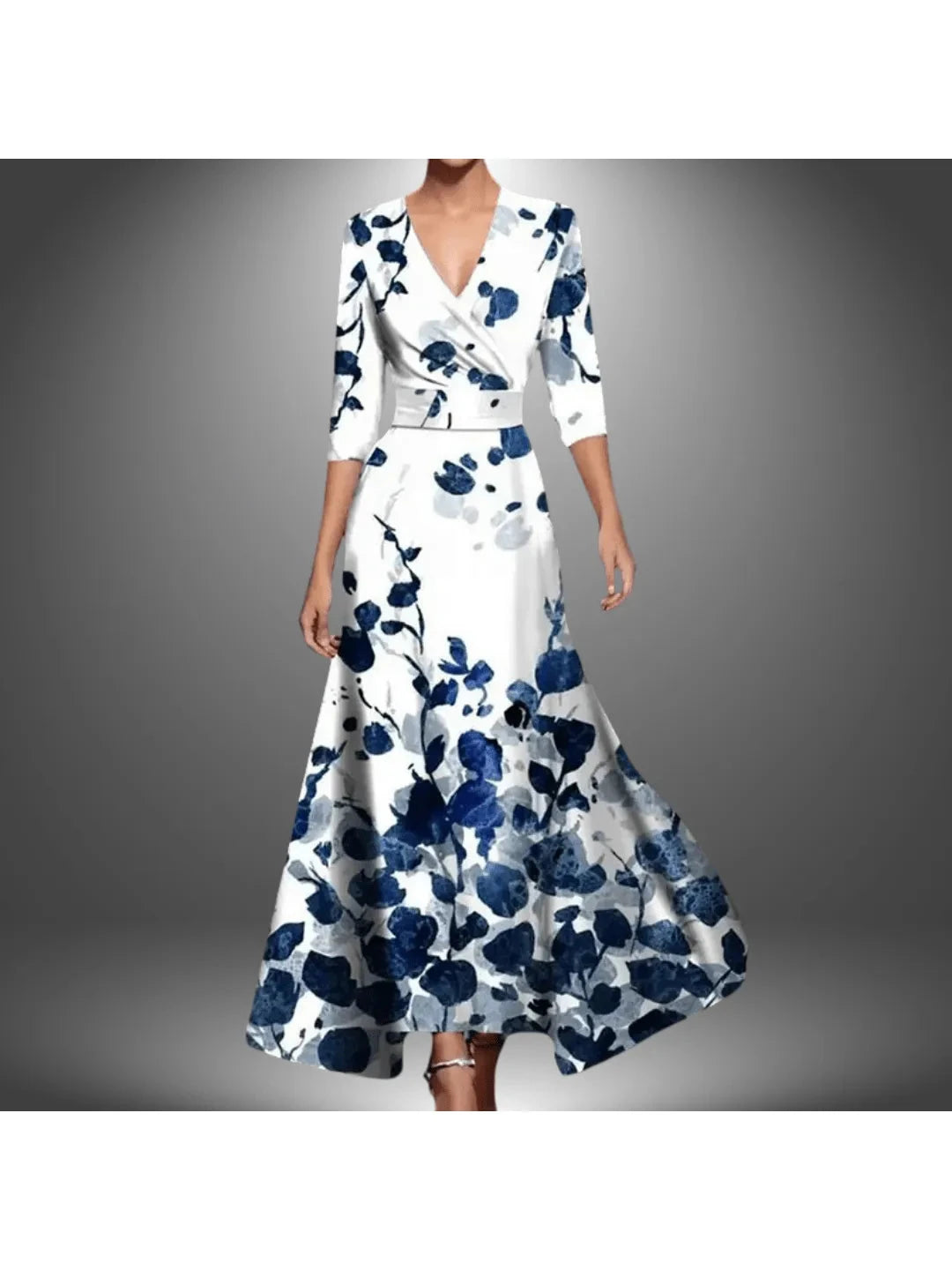 Women's elegant printed maxi dress | Flattering wrap dress with 3/4 sleeves 2